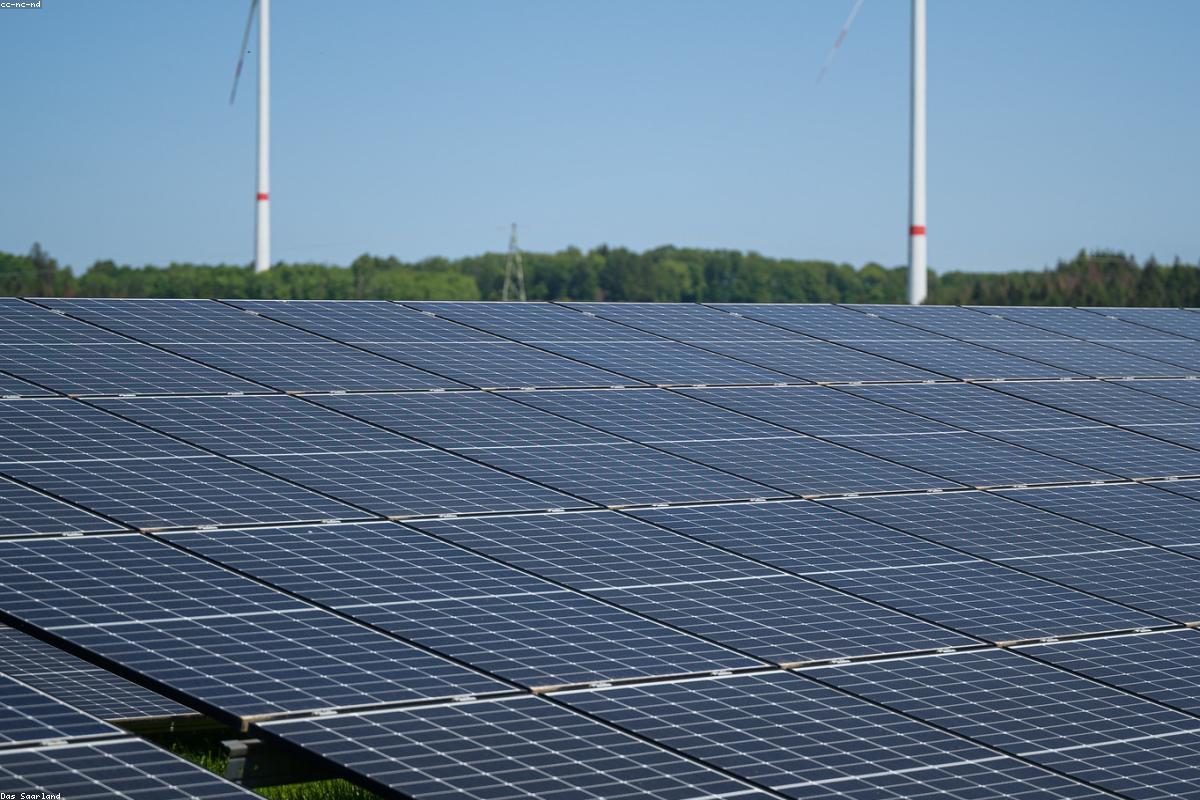 Close-up of a solar panel array under a clear sky